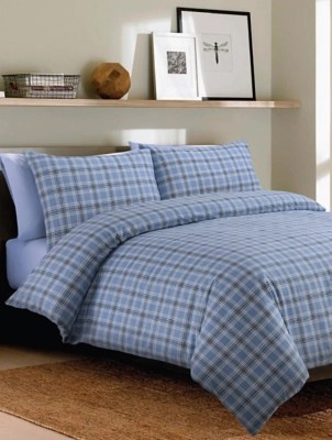 Sleepdown Brushed Cotton Plaid Check Duvet Set in Blue Home