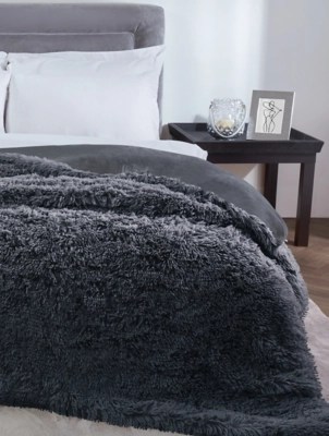 Sleepdown Shaggy Faux Fur Throw in Charcoal Home at ASDA