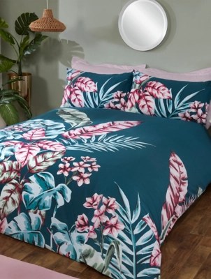 Sleepdown Large Tropical Leaf Duvet Set in Teal Home at ASDA