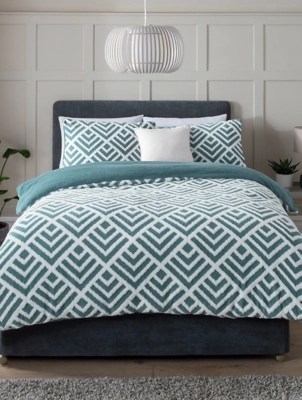 Sleepdown Geo Jacquard Fleece Duvet Set Teal Home at ASDA