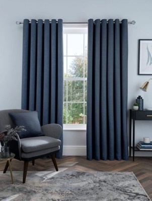 Sleepdown Linen Look Blackout Curtains in Navy Home at ASDA