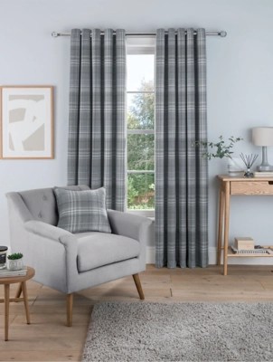 Sleepdown Check Eyelet Curtains in Grey Home at ASDA