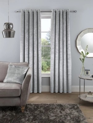 Sleepdown Crushed Velvet Eyelet Curtains in Silver Home at ASDA