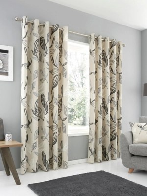 Fusion Ensley Grey Leaf Print Eyelet Curtains Home at ASDA