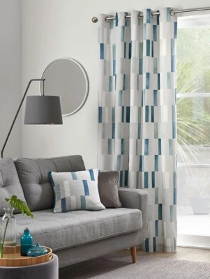 Fusion Oakland 100 Cotton Teal Eyelet Curtains Home at ASDA