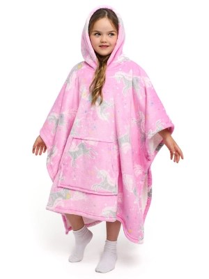 Bedlam Unicorn Kids Fleece Snuggle Throw Poncho Home at ASDA