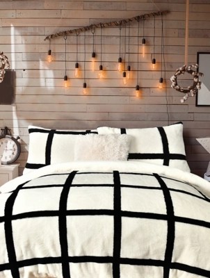 Sleepdown Large Grid Check Printed Teddy Fleece Duvet Set In Natural Home at ASDA