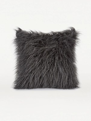 Charcoal Mongolian Faux Fur Cushion Home at ASDA