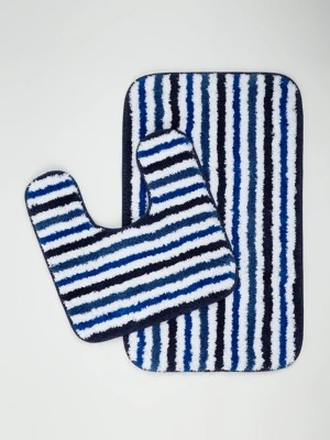 Blue Striped Rubber Backed Microfibre Pedestal Set Home at ASDA