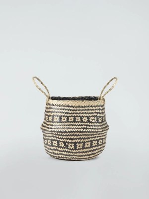 Monochrome Pattern Seagrass Belly Basket Home at ASDA