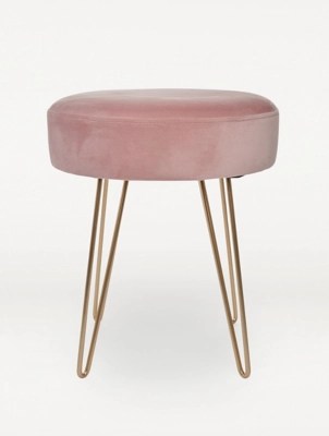 Pink Small Velvet Stool Home at ASDA