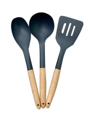Black & Beige Wooden Utensils Set of 3 Home at ASDA