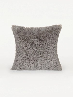 Grey Faux Fur Shaggy Cushion Home at ASDA