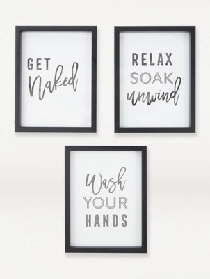 Black Bathroom Slogan Framed Print 3Pack Home at ASDA