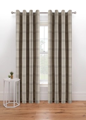 Natural Woven Check Eyelet Curtains Home at ASDA