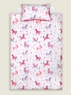 Unicorn and Rainbow Print Easy Care Reversible Duvet Set Single