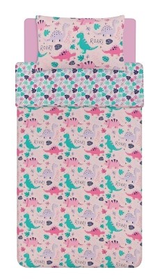 Pink Dinosaur Print Reversible Duvet Set Toddler Home at ASDA