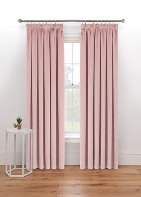 Pink Matte Velvet Pencil Pleat Curtains Home at ASDA
