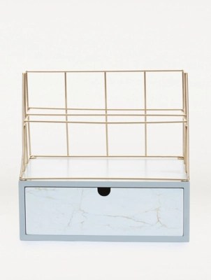 GoldEffect Desk Tidy Box With Wire Shelf Home at ASDA