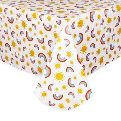 White Rainbow Pattern Wipe Clean Tablecloth Home at ASDA