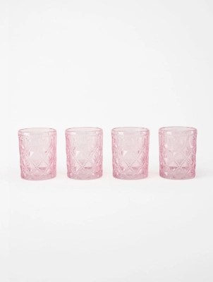 Pink Diamond Tumbler Glass 4Pack Home at ASDA