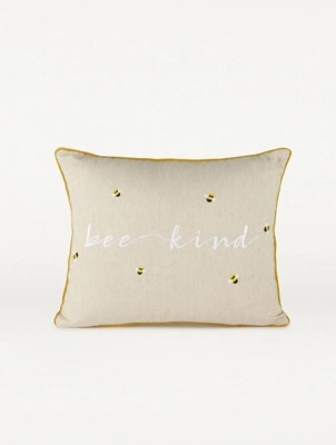 Natural Embroidered Bee Kind Cushion Home at ASDA