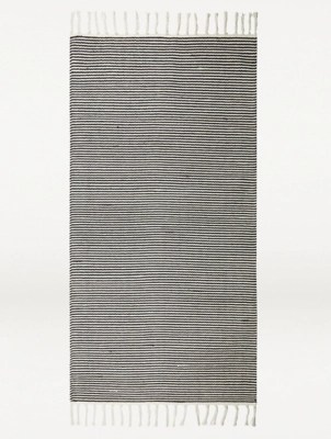 Black Stripe Cotton Rug Home at ASDA