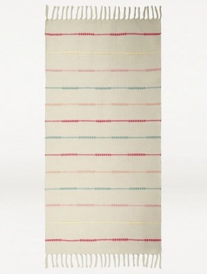 Cream Striped Tassel Rug Home at ASDA