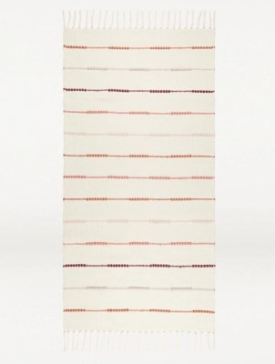 Cream Striped Tassel Rug Home at ASDA