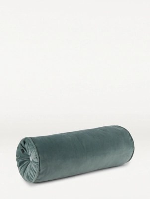 Green Velvet Bolster Cushion Home at ASDA