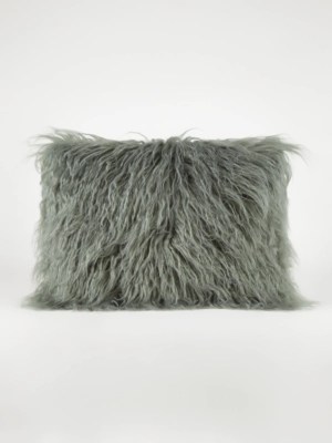 Green Mongolian Faux Fur Cushion Home at ASDA