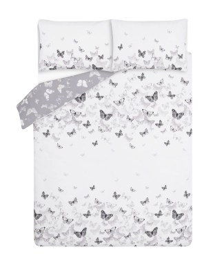 Black And Grey Butterfly Print Reversible Duvet Set Home at ASDA