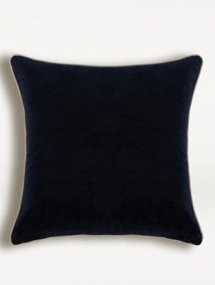 Navy Velvet Linen Mix Cushion Home at ASDA