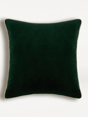 Green Velvet Linen Mix Cushion Home at ASDA
