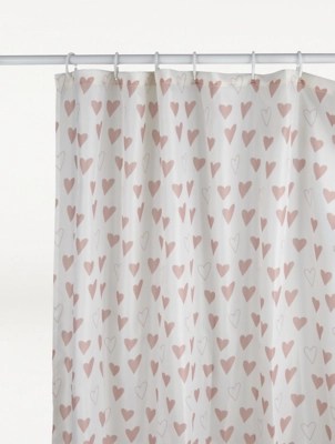 Cream Hearts Shower Curtain Home at ASDA