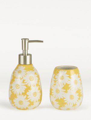 Yellow Daisy Dispenser and Tumbler Set Stylish Bathroom
