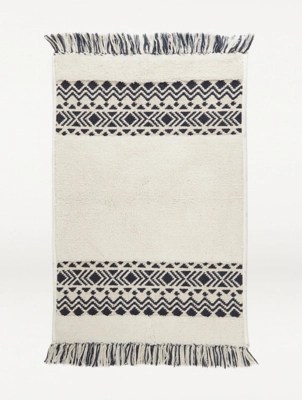 White Jacquard Border Bath Mat Home at ASDA