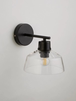 Black Glass Wall Light Fitting Home at ASDA