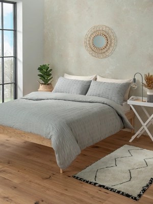 Grey Seersucker Duvet Set Home at ASDA