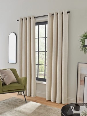 Natural Bouclé Eyelet Curtains Home at ASDA