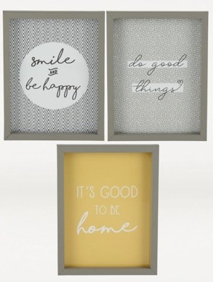 Grey Do Good Things Framed Print Set of 3 Home at ASDA