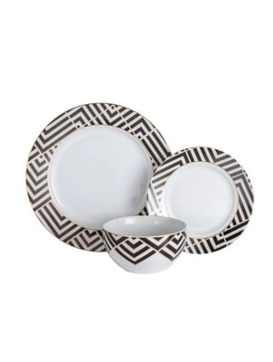 Black & White Geo Dinner Set 12 Piece Home at ASDA