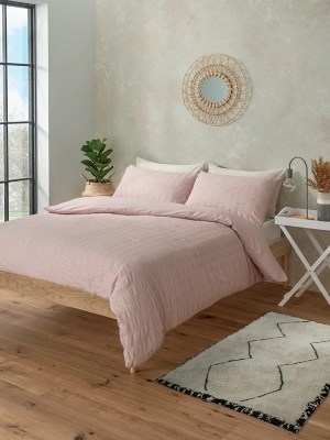 Light Pink Seersucker Duvet Set Home at ASDA