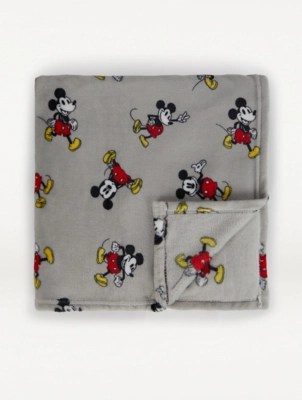 Disney Mickey Mouse Grey Fleece Blanket Home at ASDA