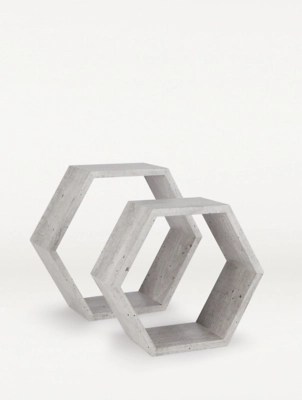 Grey Hexagon ConcreteEffect Shelf Set Home at ASDA