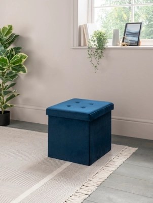 Navy Velvet Foldable Storage Ottoman Home at ASDA