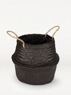 Black Seagrass Belly Basket Home at ASDA