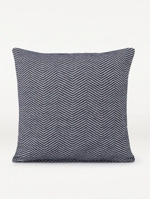 Navy Chenille Chevron Cushion Home at ASDA