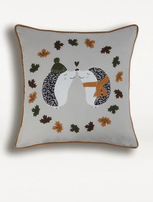 Natural Hedgehog Couple Cushion Home at ASDA