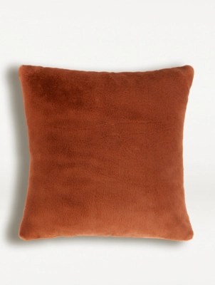 Orange Plain Faux Fur Cushion Home at ASDA